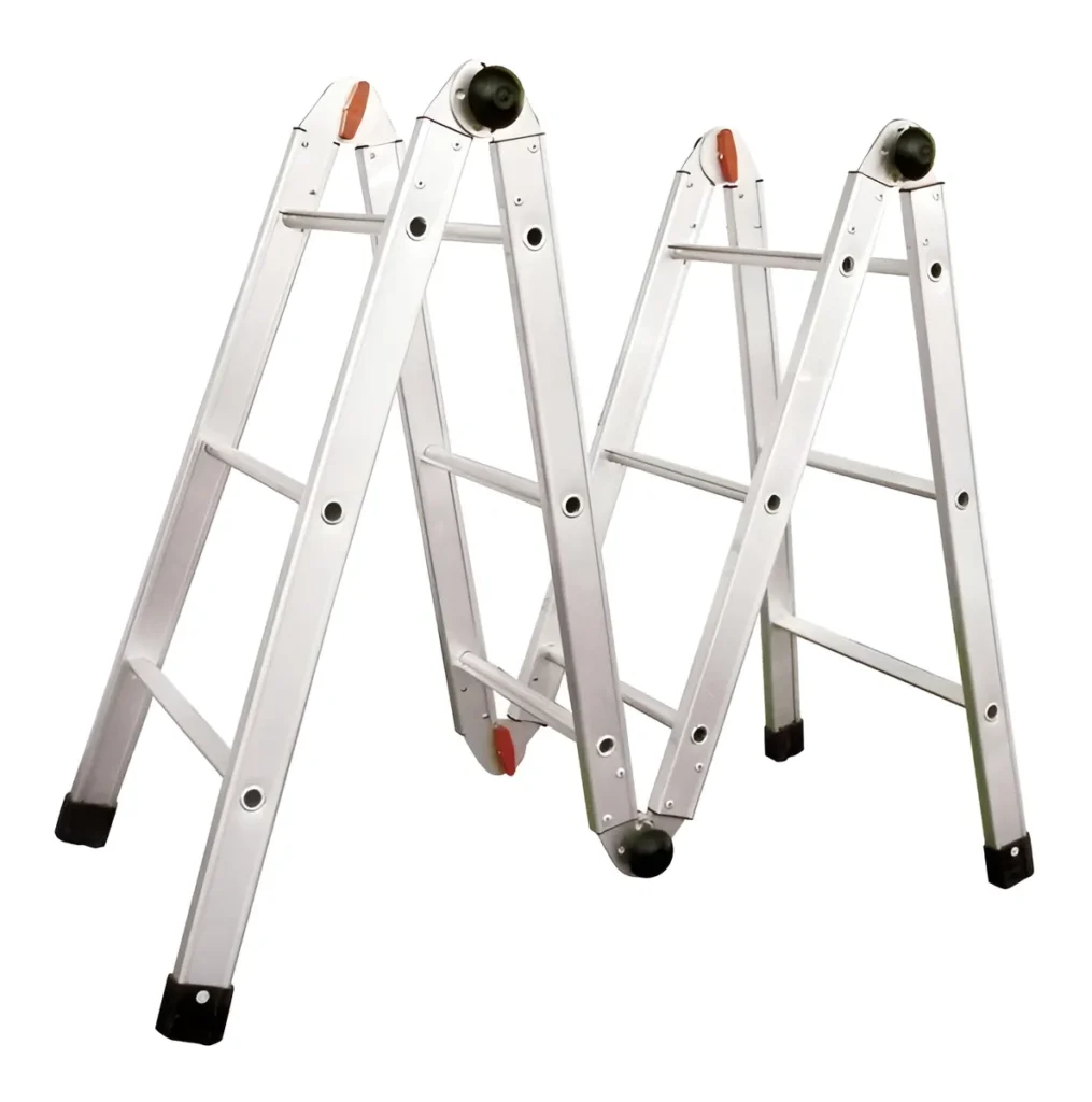 Feita em alumínio com articulações bem projetadas, este modelo oferece boa altura, resistência e flexibilidade de uso. Suporta até cerca de 120 kg e permite configurações versáteis para alcançar diversos tipos de altura e posição, apenas 3 posições. Excelente escada articulada. 