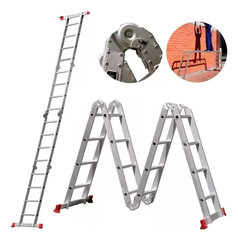 Esta escada articulada 4×4 é uma das opções mais procuradas para uso doméstico e profissional. Com 16 degraus e design 4×4. Uma das melhores escadas articuladas.